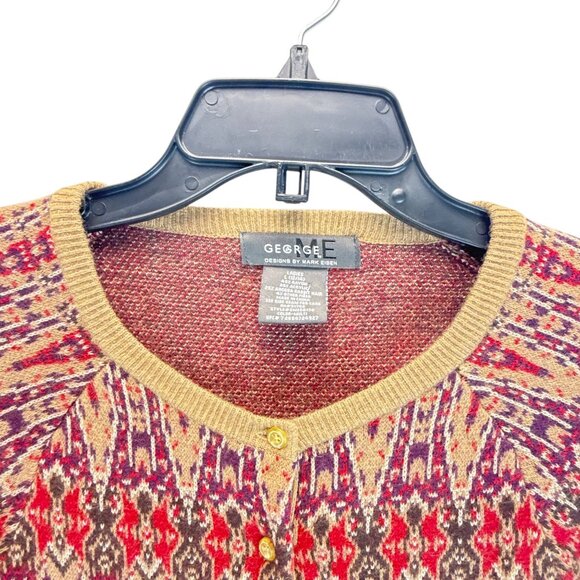 George Designs by Mark Eisen Fair Isle Cardigan Sweater Womens L Button Front - Picture 3 of 8